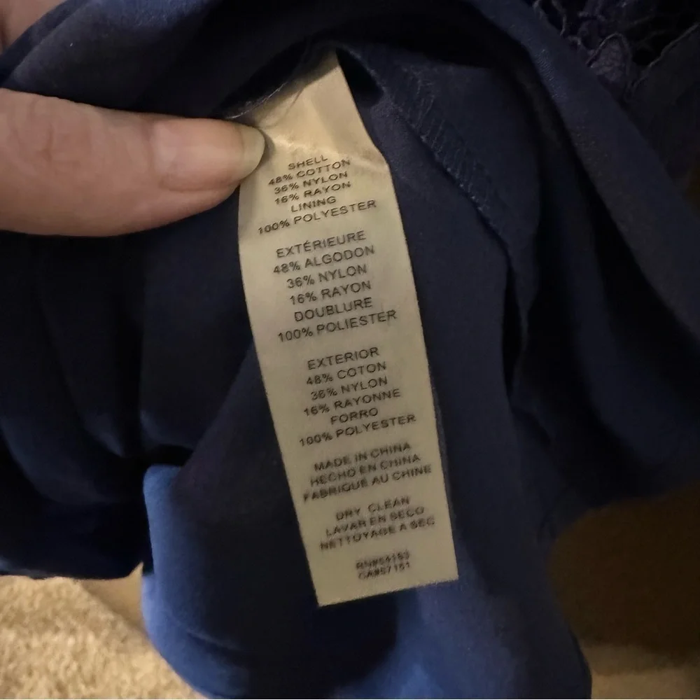 Vince Camuto Womens Round Neck Lace Cap Sleeves A-Line Midi Dress Navy Blue Sz 6 - Picture 13 of 13